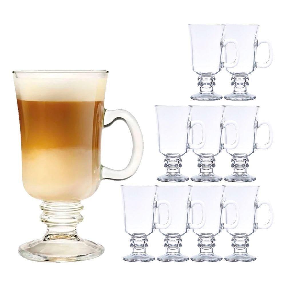 Jogo 10 Taças De Cappuccino Café Caneca Dolce Gusto Nespresso Vidro Transparente 250ml Lyor