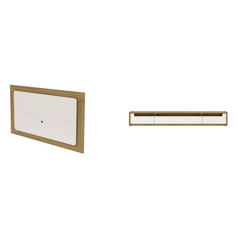Rack com Painel Oslo 220 Cm para Tv até 75 Polegadas Off White Gloss/Freijó