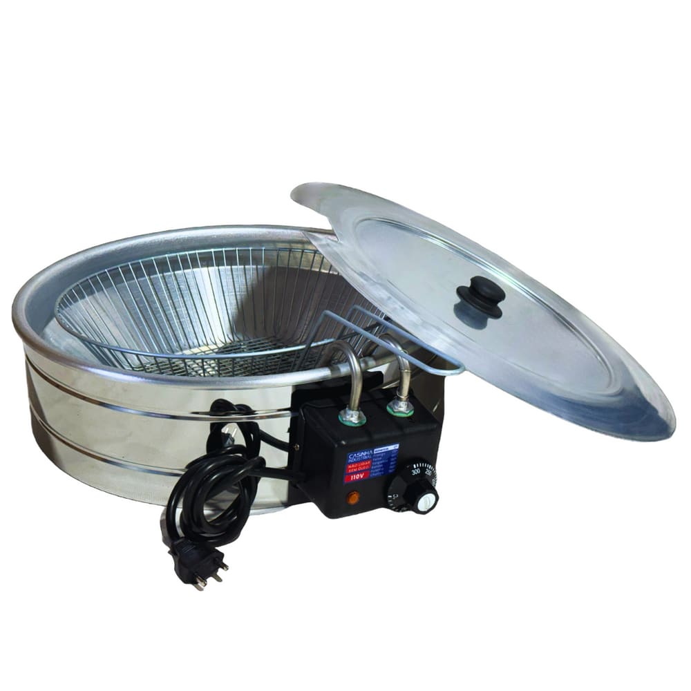 Fritadeira Elétrica Industrial Tacho Redondo 7Litros c/ Tampa - 220V - Frituras, pastéis, coxinhas, kibes, frango frito - Fritadeira com Tampa de 7L