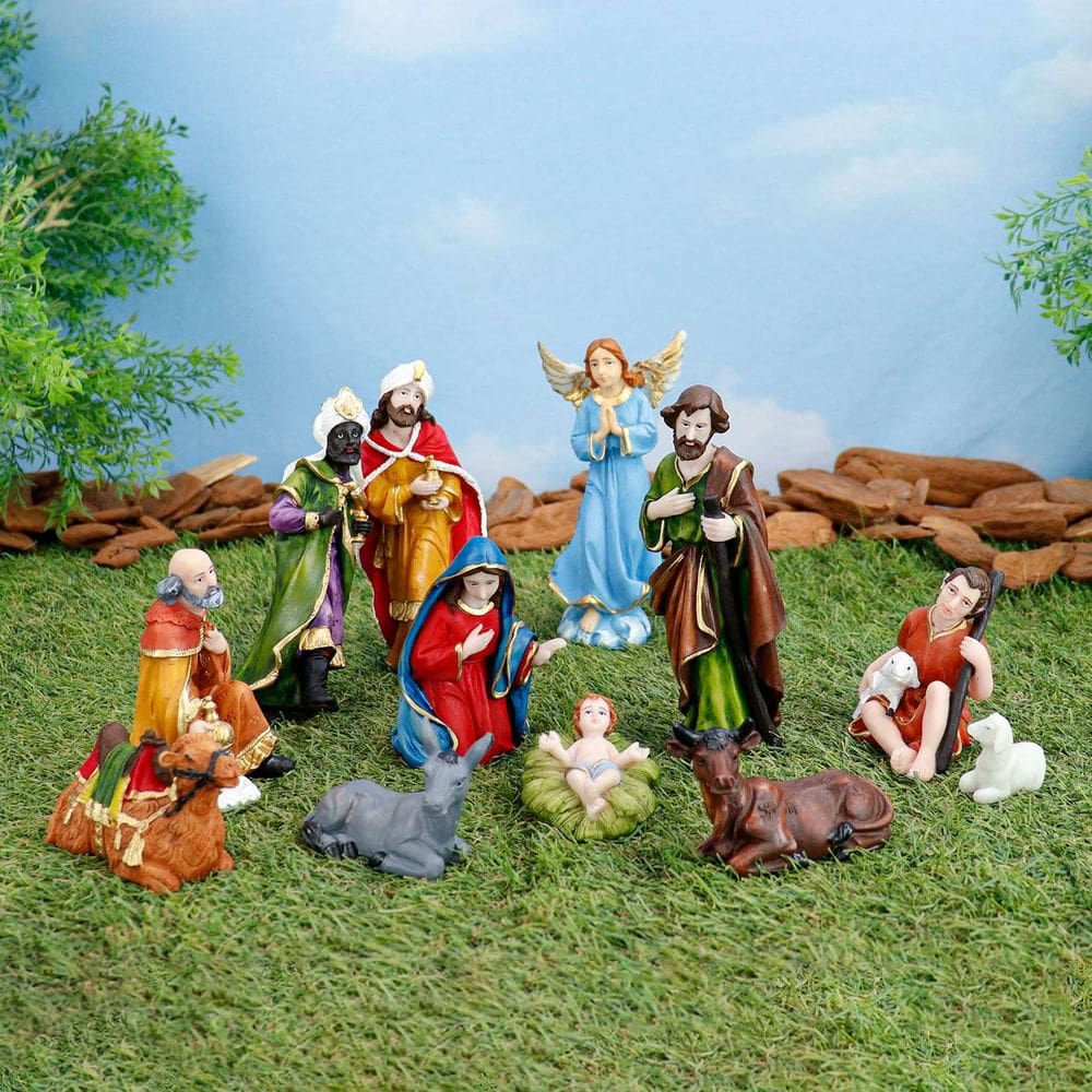Presepio Natalino 15cm Enfeite Decorativo 12 Peças Resina Decoração