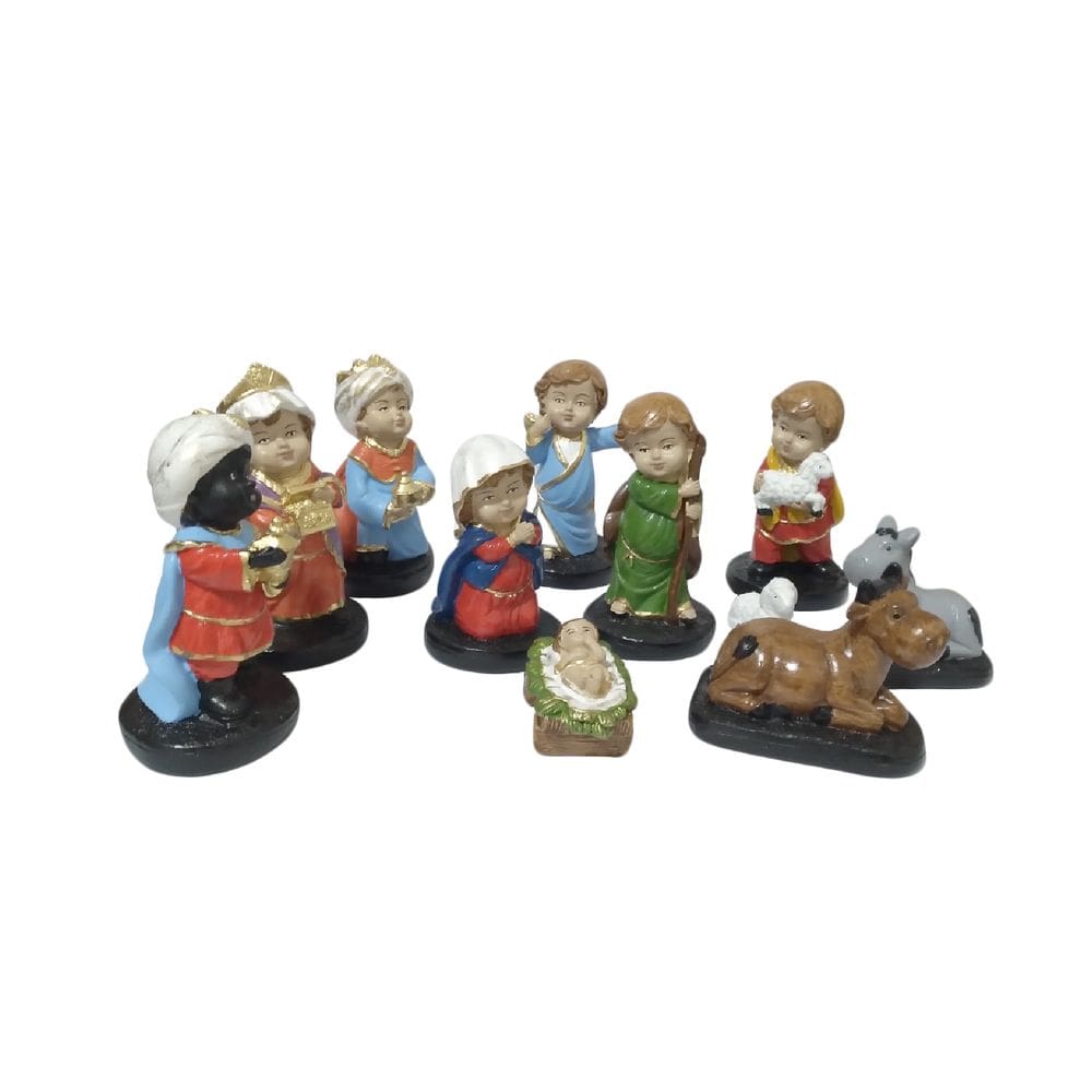 Presépio Natalino Infantil Color Miniatura 11 peças Gesso