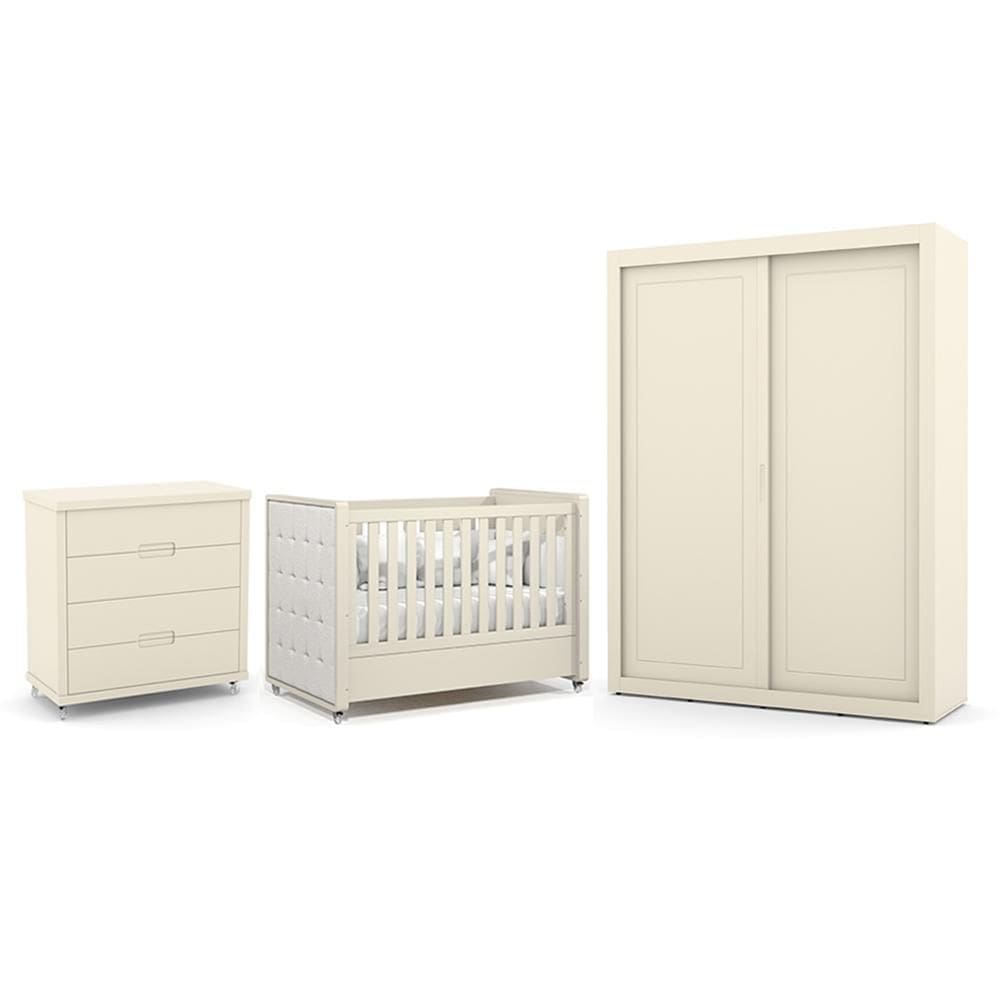 Dormitório Tutto New 2 Portas, Cômoda 4 Gavetas e Berço com Capitonê - Matic Móveis