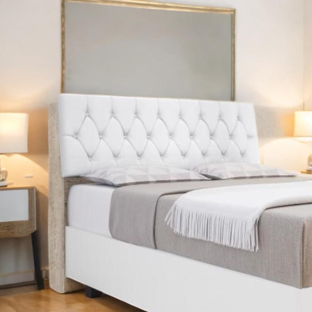 Cabeceira Estofada Ísis Queen Amarula com Capitonê Branco