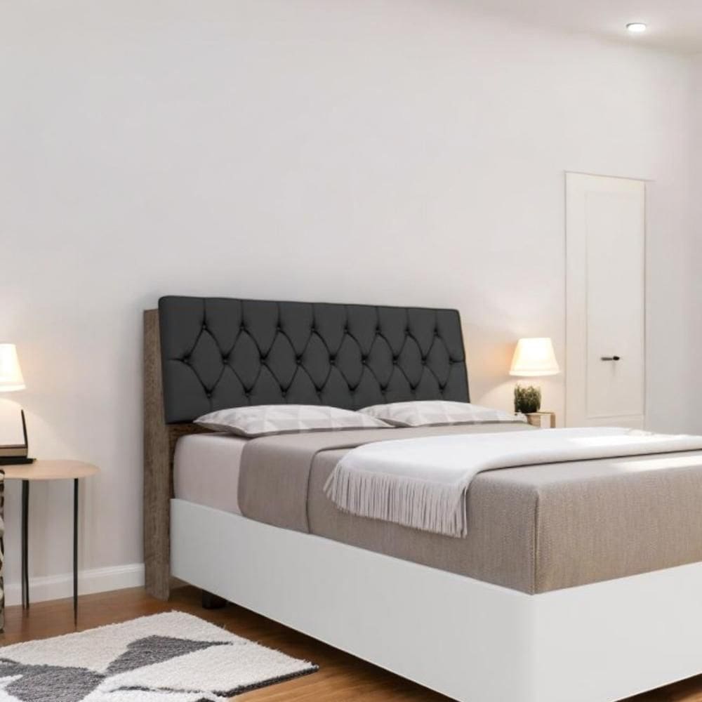 Cabeceira Estofada Ísis Solteiro Chocolate com Capitonê Preto