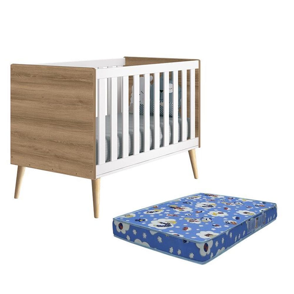 Berço Americano Theo Pés Madeira Natural com Colchão D18 - Reller Móveis