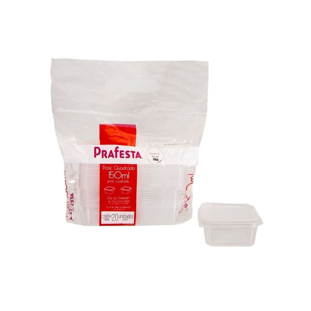 Kit C/5 Pct Pote Quadrado 150Ml. C/ Tampa C/20 Un.(Prafesta)