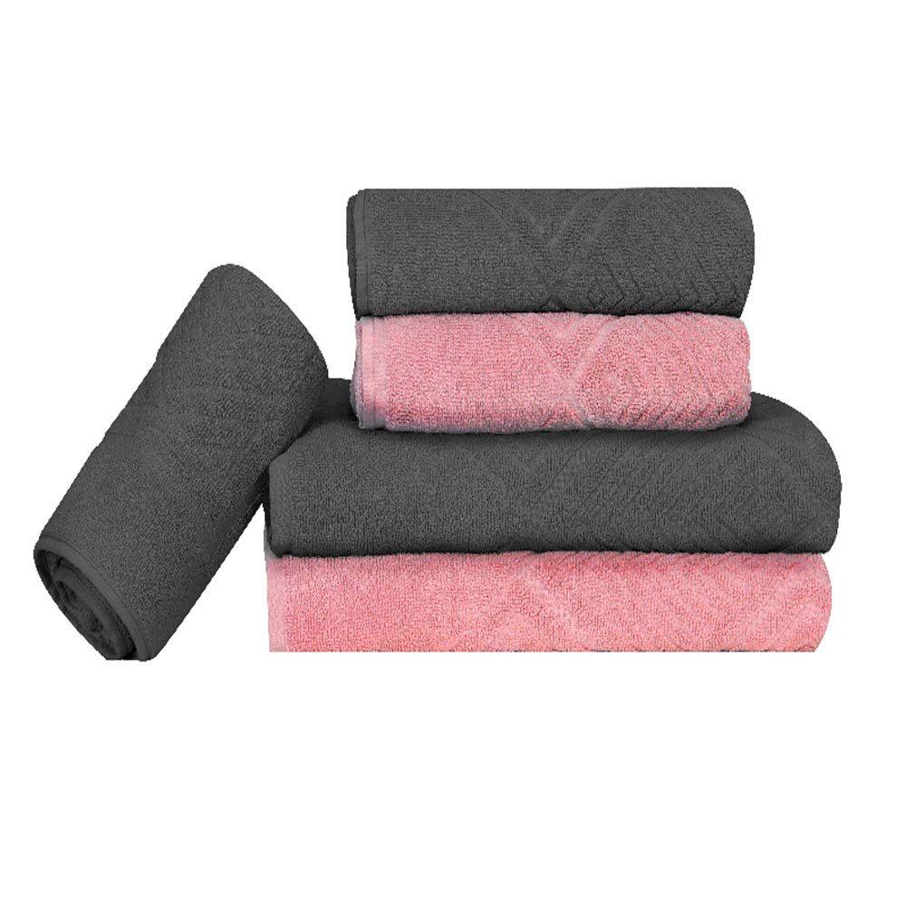 Kit de Toalha Banho Rosto Tapete 5 Peças Gris e Rosa Max Sonhare Ouro - Sultan