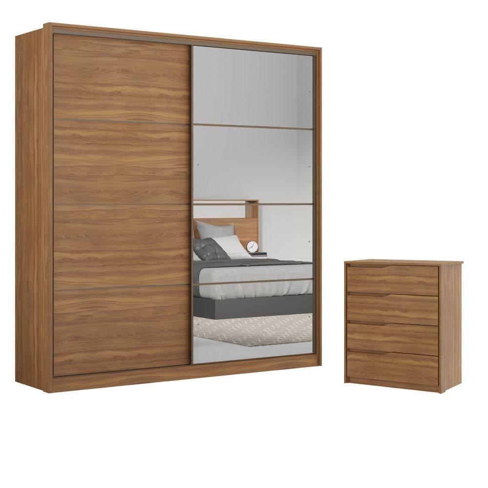 Conjunto Quarto Guarda Roupa Com Espelho E Comoda Napolis Amendola
