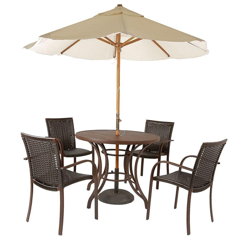 Kit 4 Cadeiras Fibra  Tabaco E Mesa  Marrom E  Bege