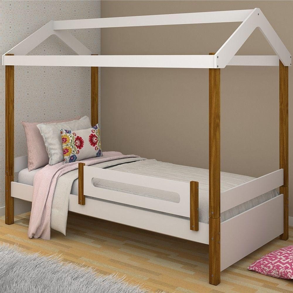 Cama Montessori Cabana Solteiro Branco E Mel