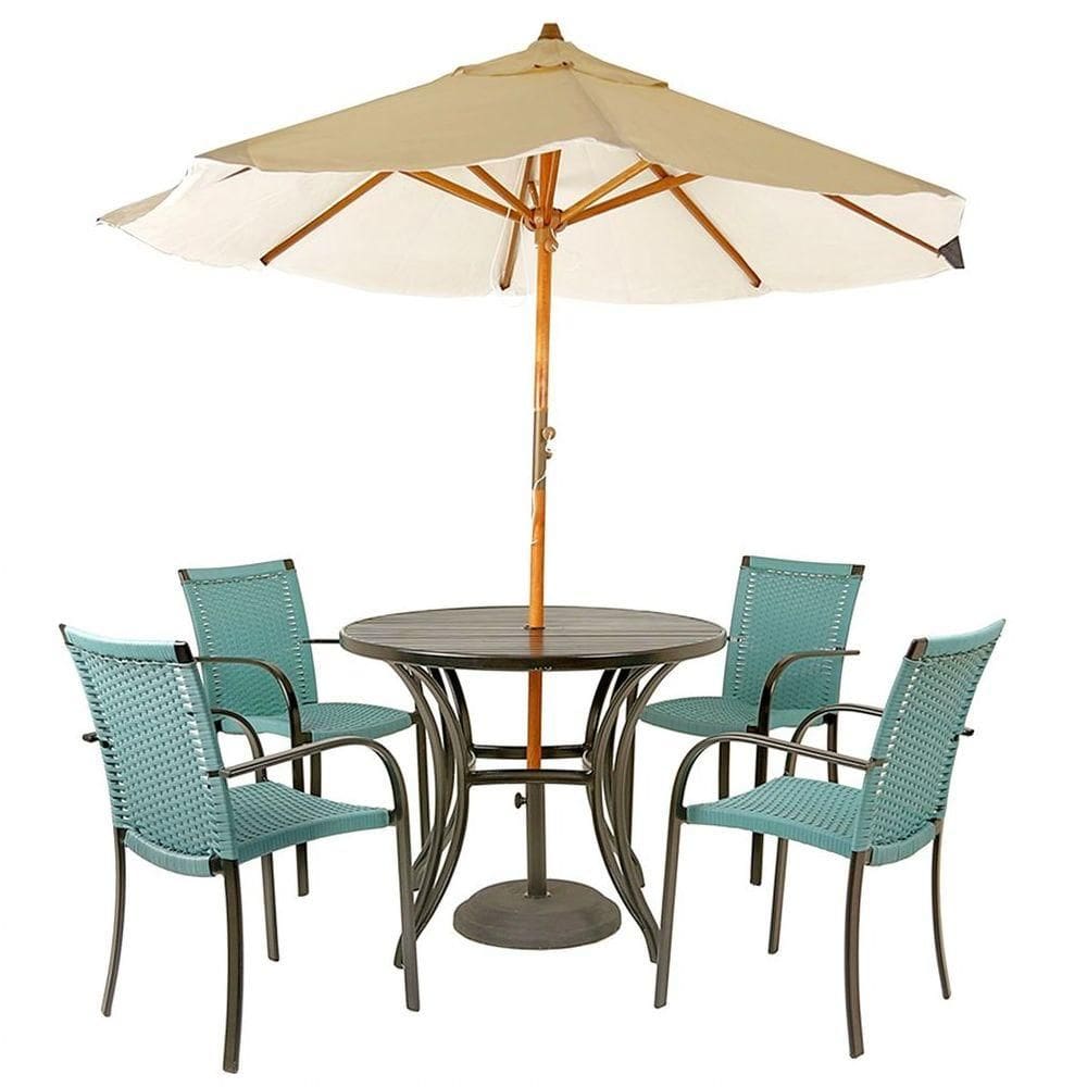 Kit 4 Cadeiras Fibra Azul Turquia E Mesa Preta E Bege