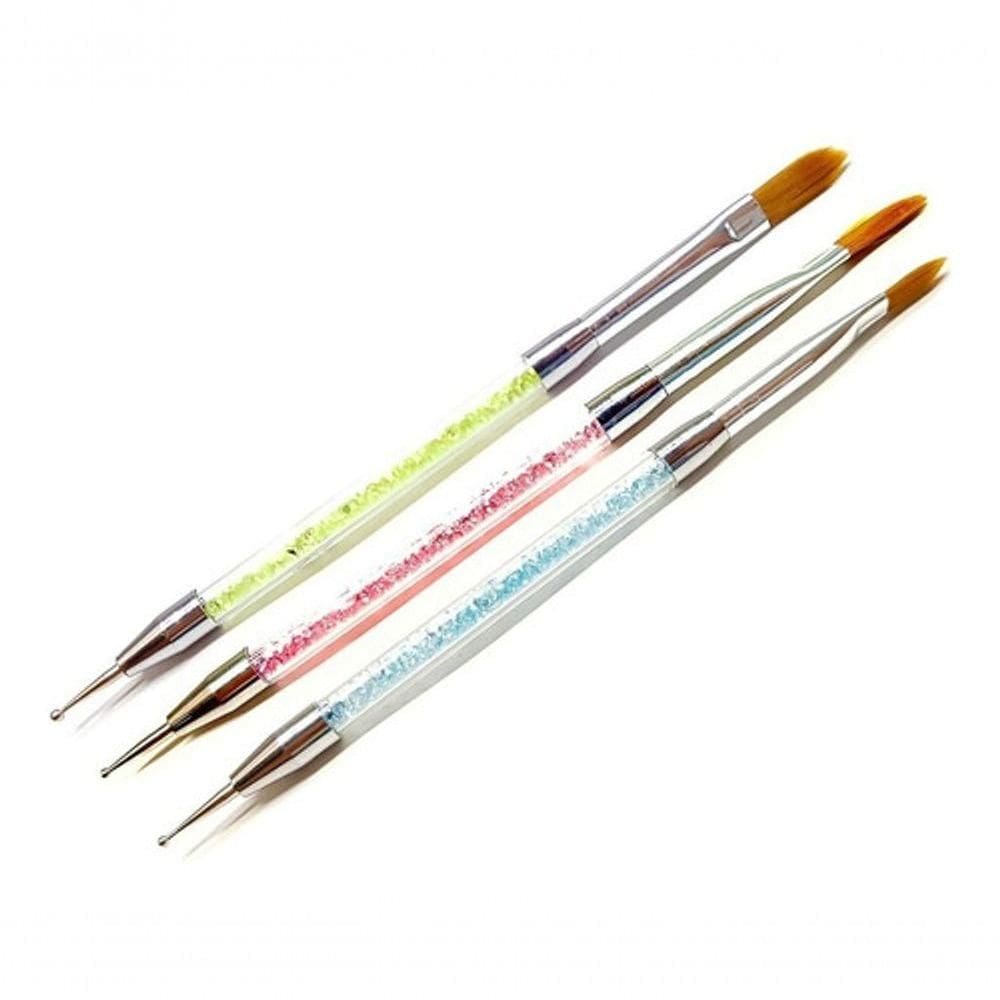 Kit 3 Pincel Boleador Cabo Cristal Nail Art Acrigel