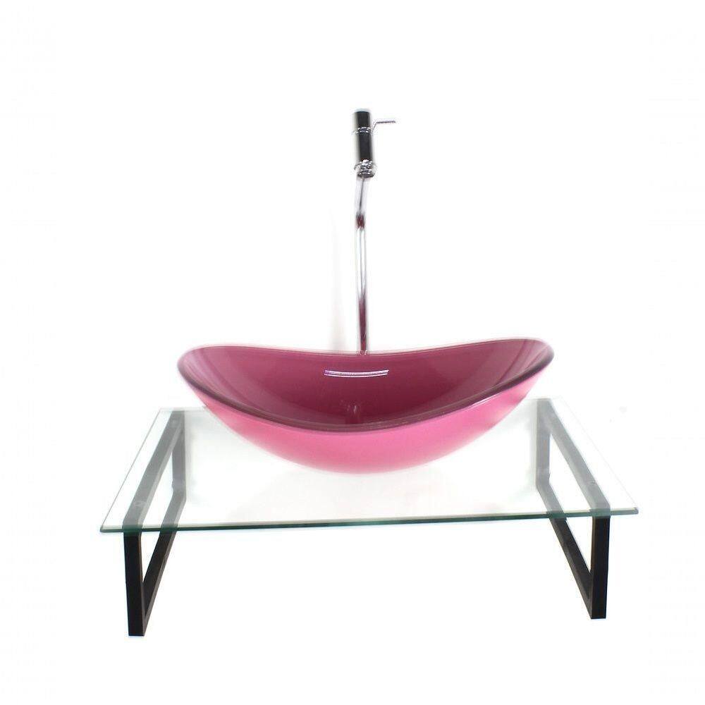 Kit Cuba De Vidro Rosa Com Tampo E Suporte Preto