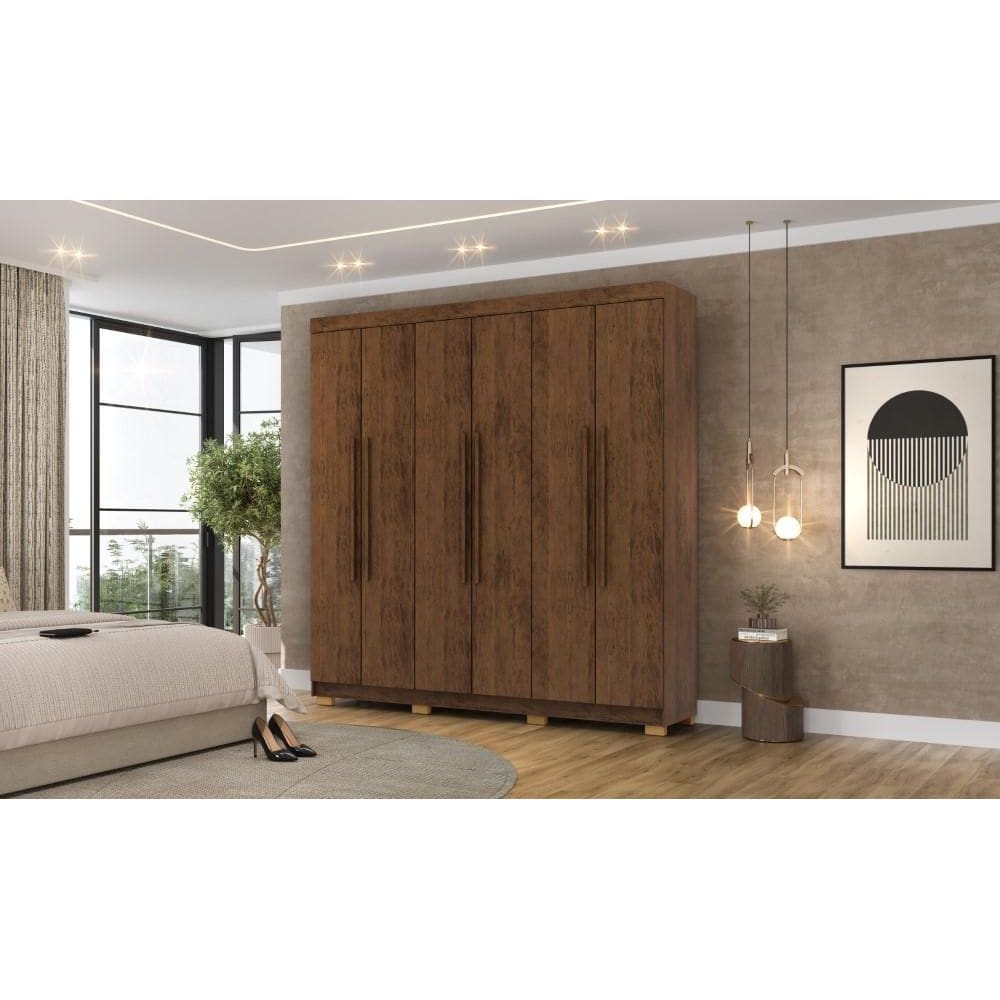 Roupeiro Elegance 6 Portas e 2 Gavetas Internas - Cor Imbuia Rústico - Vila Rica