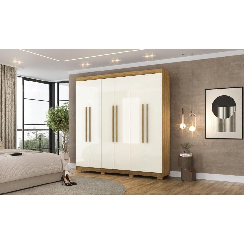 Roupeiro Elegance 6 Portas e 2 Gavetas Internas - Cor Nature Champanhe - Vila Rica