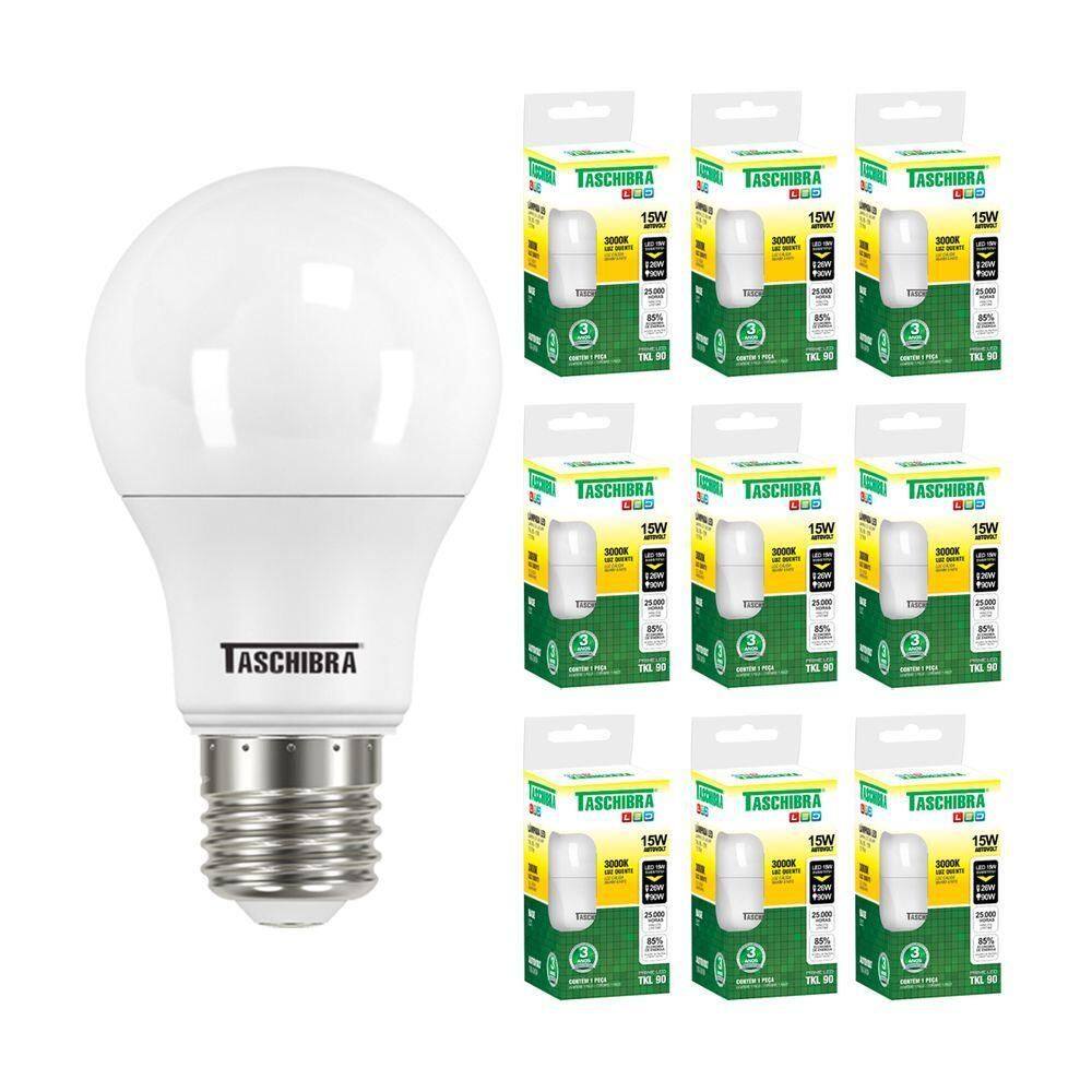Kit 10 Lâmpadas Led Bulbo Tkl 15w Taschibra E27 Bivolt 3000k Luz Quente