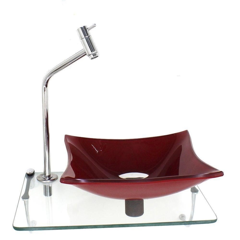 Cuba Vidro 10mm Vermelho Cereja Tampo 40cm Torneira Válvula