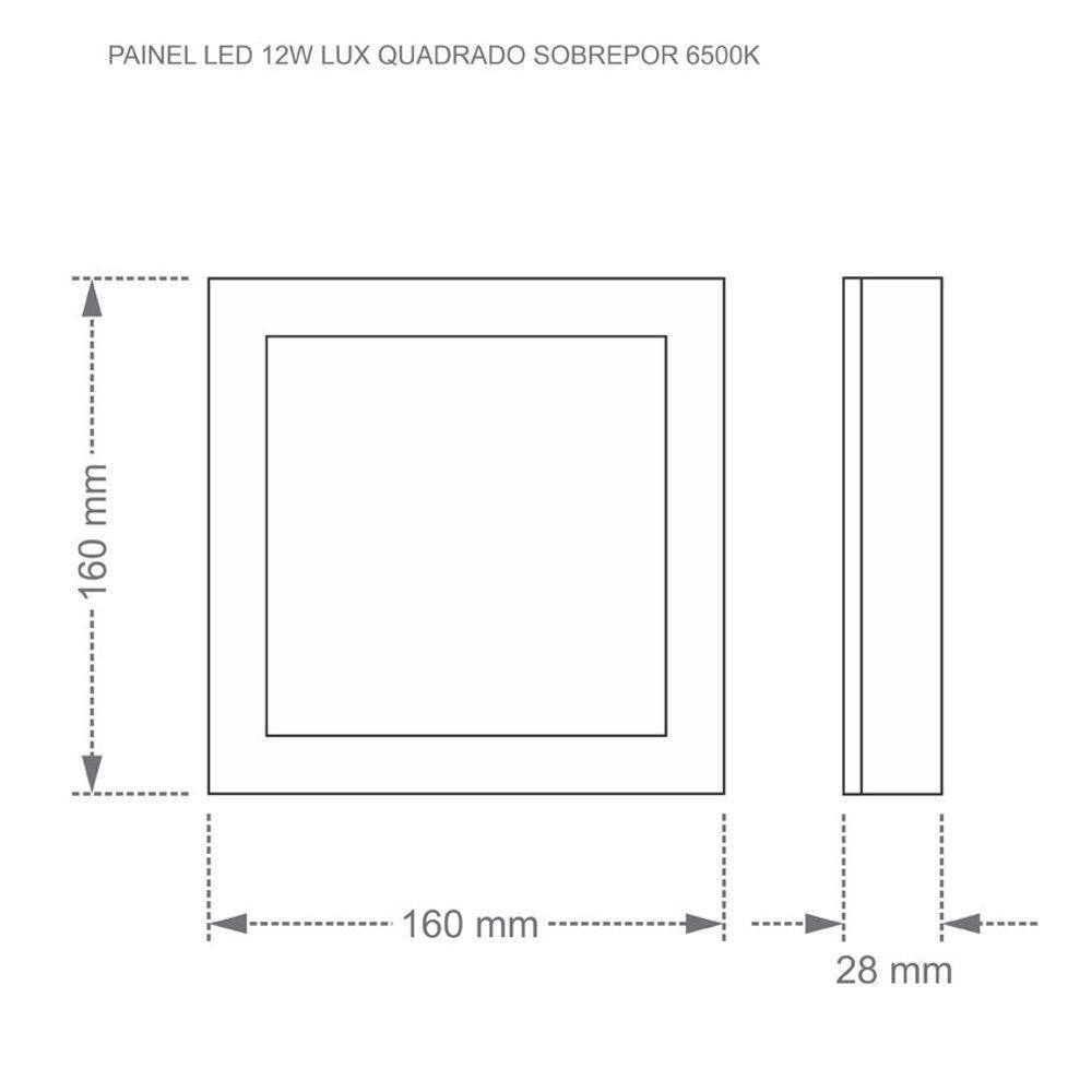 Painel De Led Quadrado Sobrepor 12w Bivolt Taschibra 6500k Luz Fria