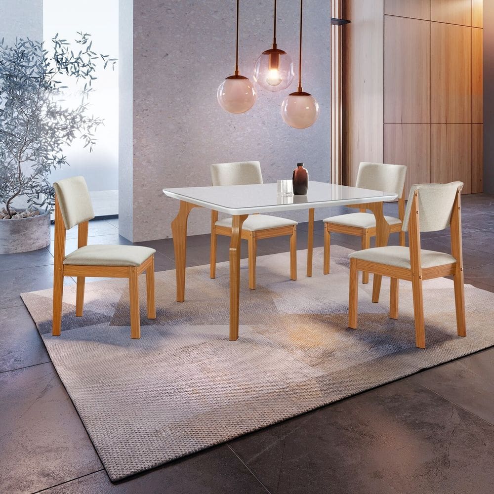 Conjunto Sala de Jantar Mesa Tampo Vidro/mdf com 4 Cadeiras Marialice Cinamomo/Bege/Off White