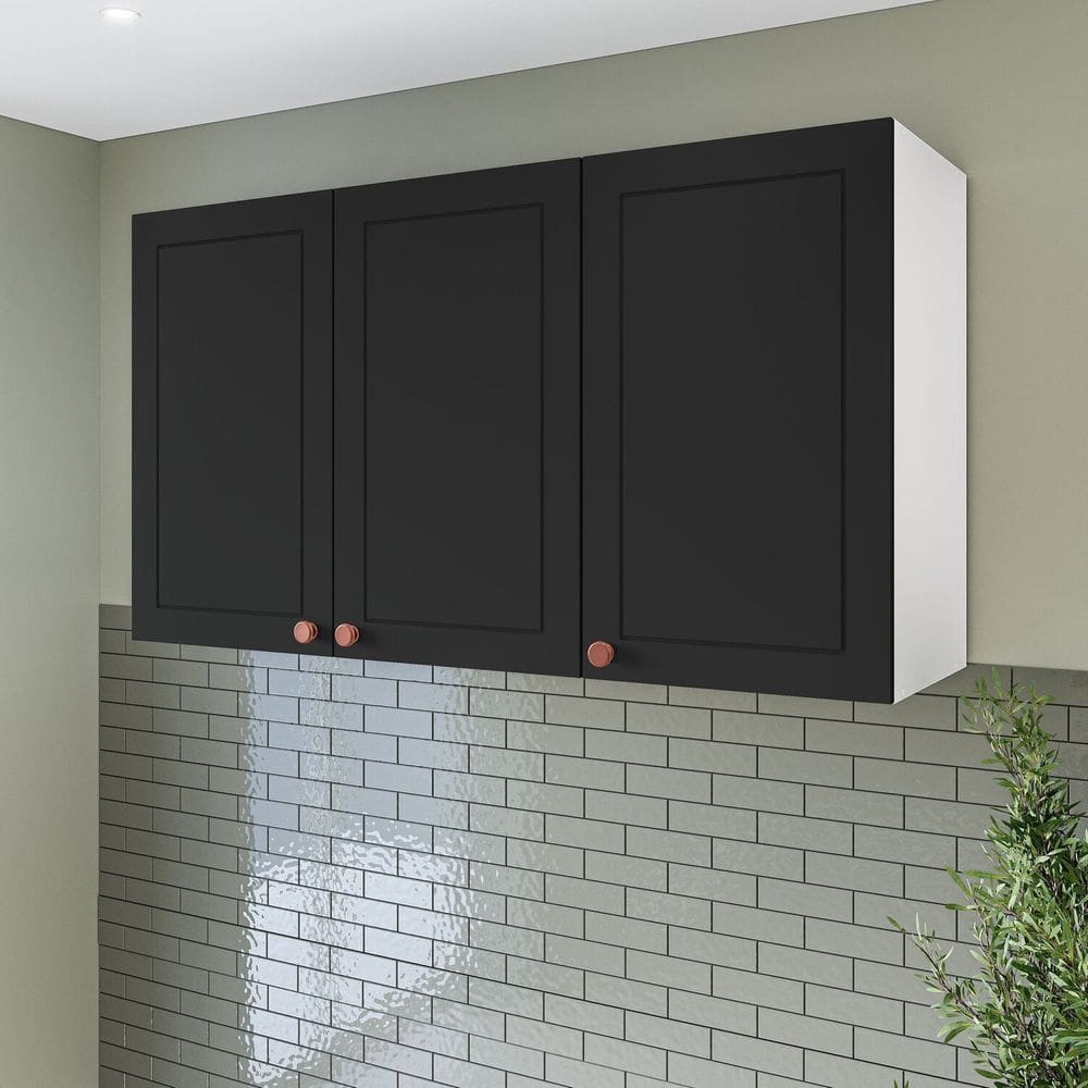 Armário Aéreo 3 Portas 120 Cm Pérola Yescasa Branco / Preto