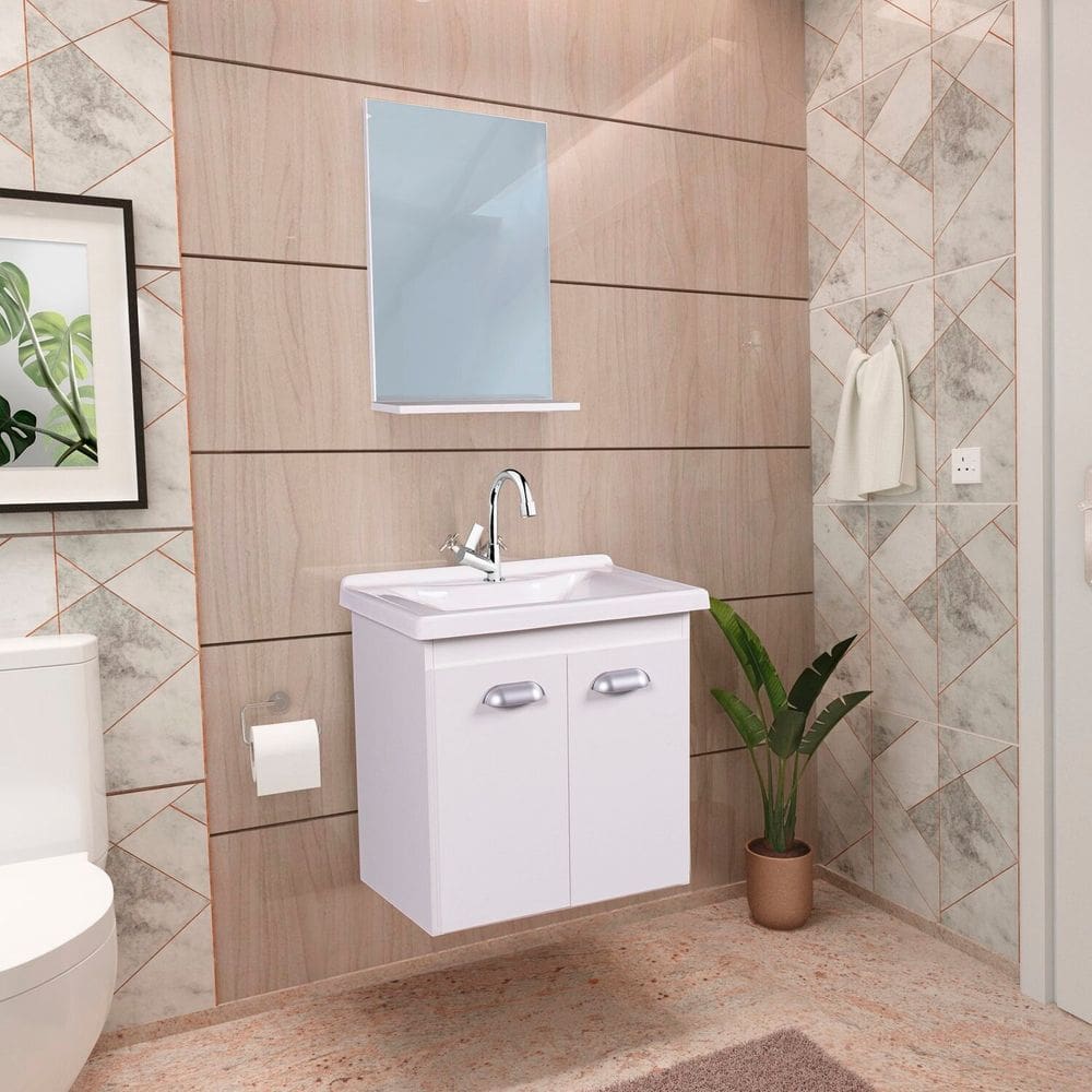 Gabinete de Banheiro com Espelheira Kit Brasilia 45cm Branco