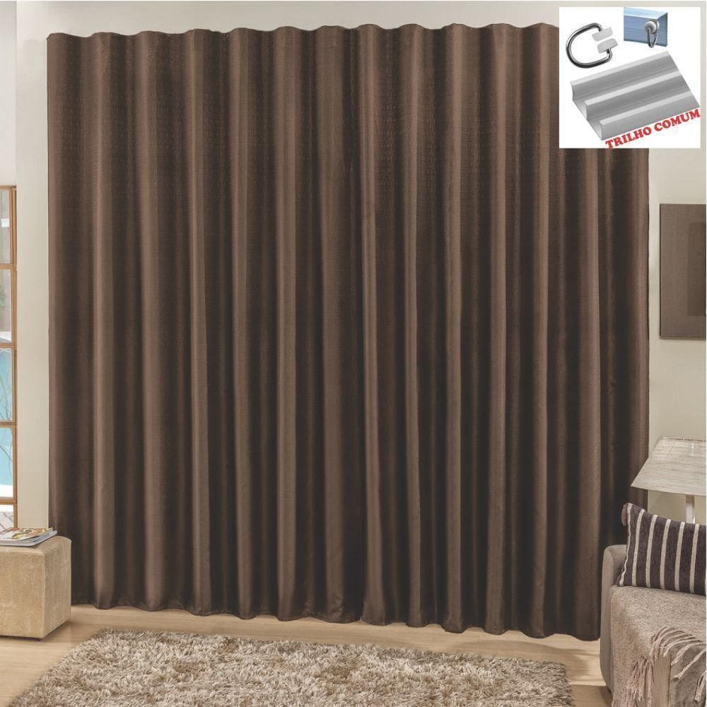 Cortina Top Chick 2 Metros Sala Quarto Tecido Ráfia Trilho Comum - Tabaco