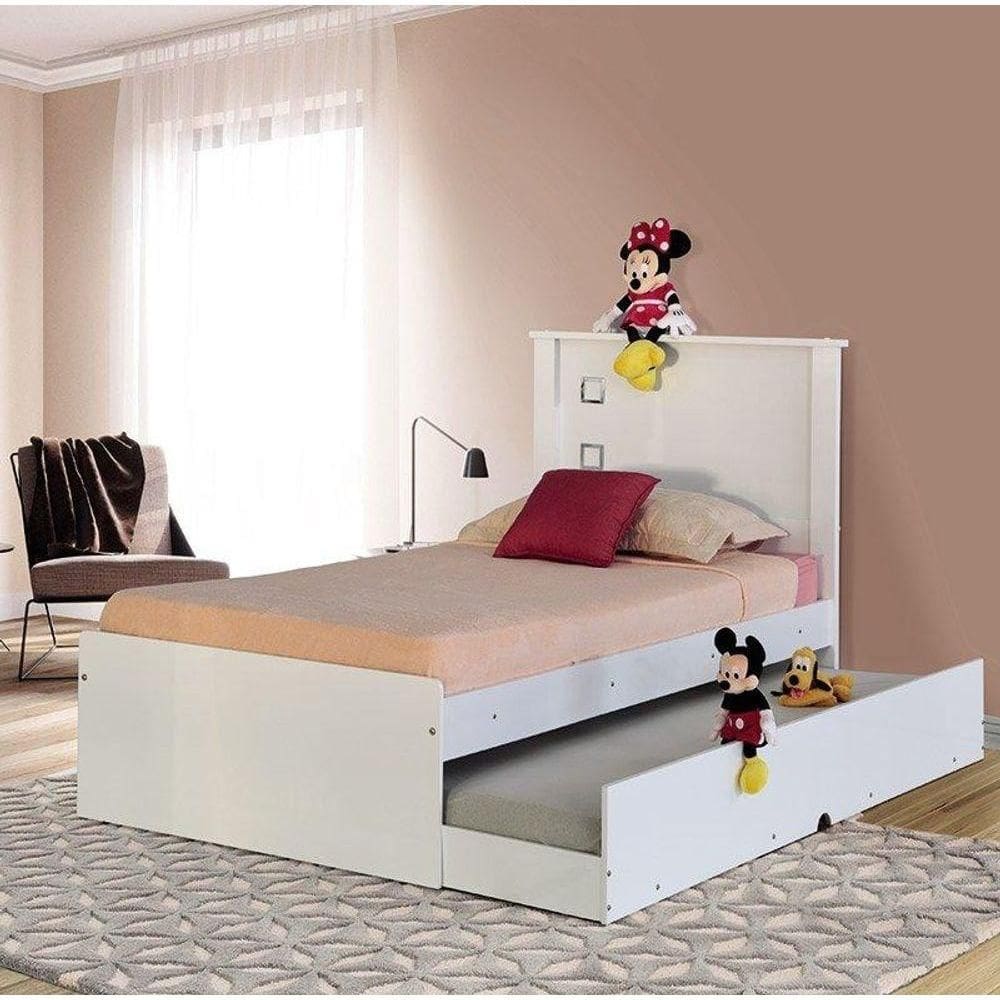 Cama Bibox Solteiro Barcelona Branco Com Colchões