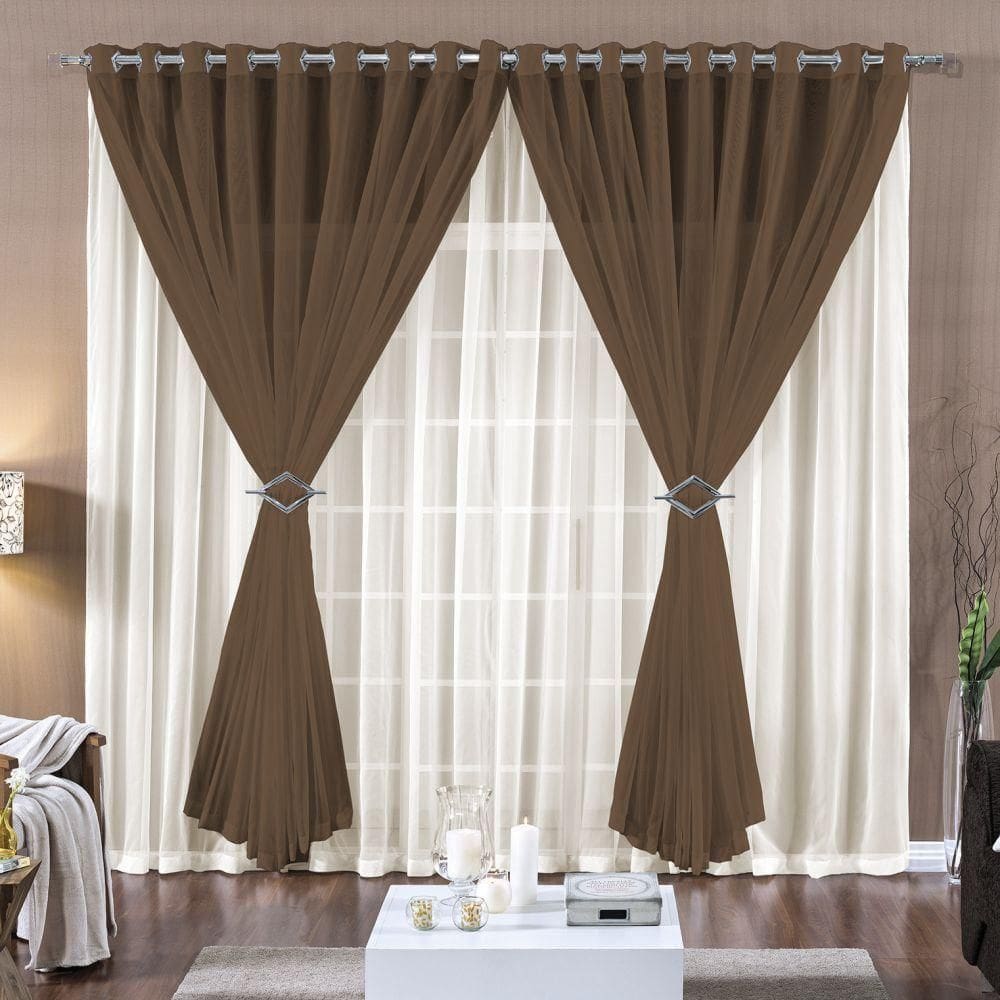 Cortina 3 Mts Voal Sala Quarto Para Trilho Comum Tabaco Barata