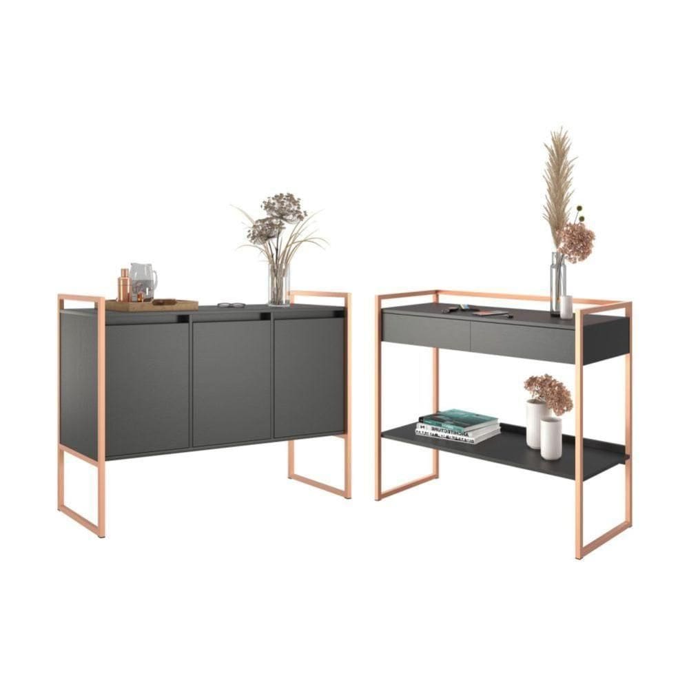 Kit Buffet E Aparador Industral Plis Preto Cobre