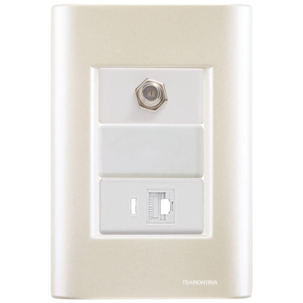 Cj Tomadas Rj45 Ethernet + Tv Coaxial Giz Pérola Tramontina Completo Pronto Tramontina