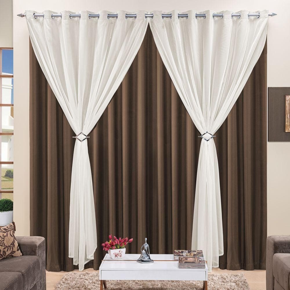 Cortina 3 Mts Sala Quarto Voal Com Microfibra Para Trilho Comum Tabaco