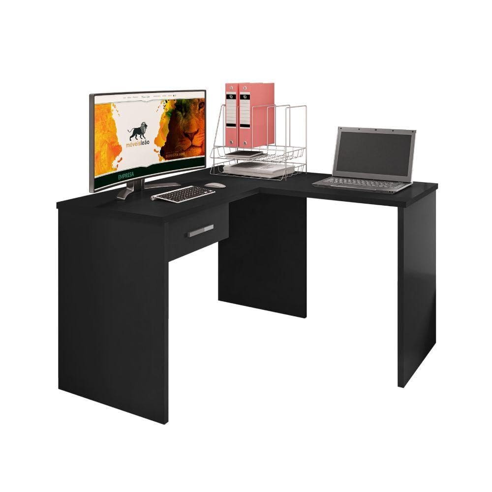 Mesa Em L Com Gaveta Nikola Preto Trama