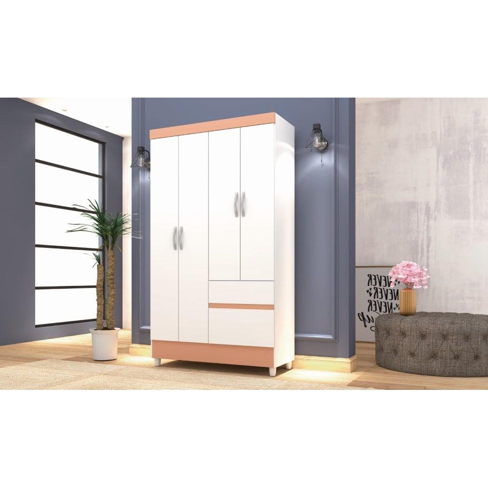 Roupeiro Ideal Plus 4 Portas e 2 Gavetas - Branco / Camarim - Vila Rica