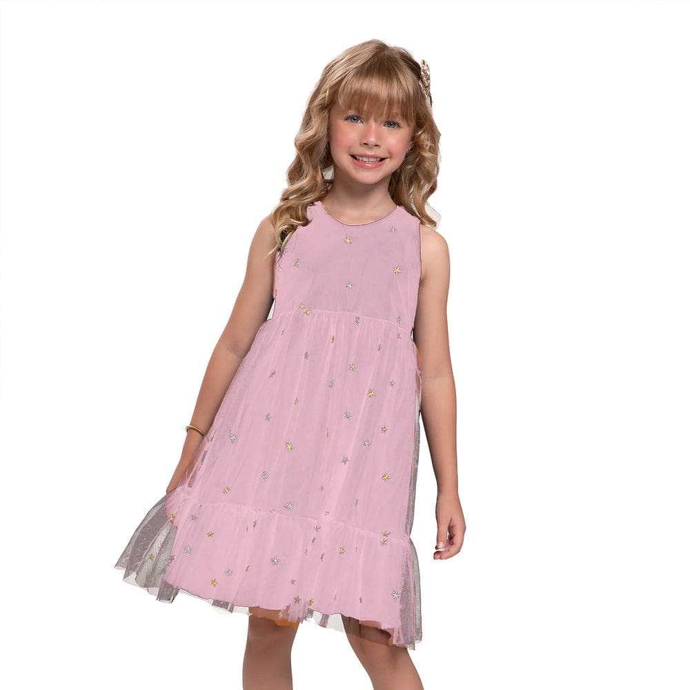 Vestido Infantil Menina Estrela Rosa Luxo Trick Nick 1 ao 10