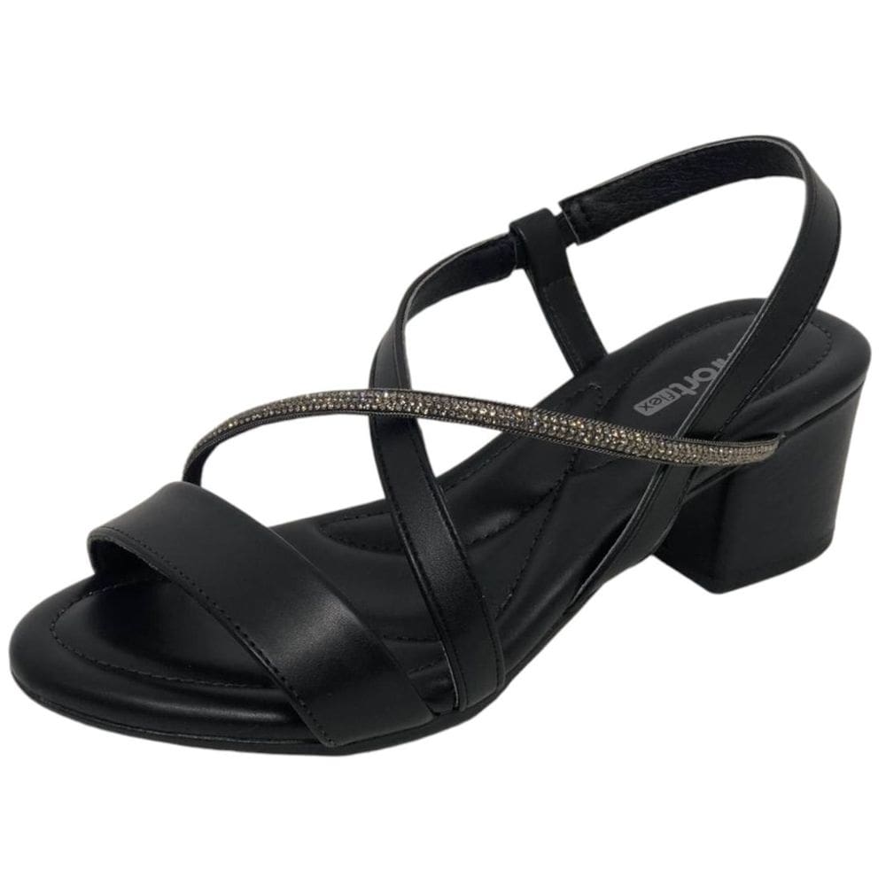 Sandália Feminina Salto Baixo Conforto Strass Comfortflex