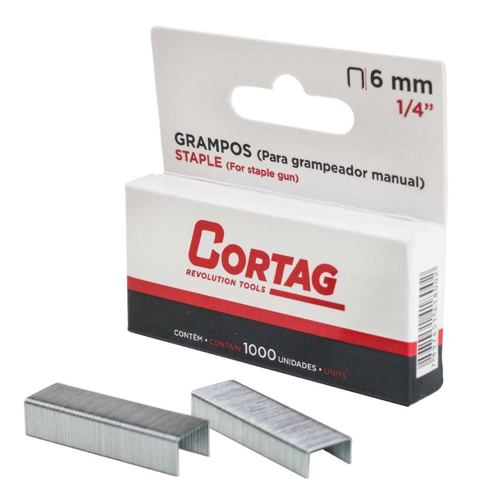 Kit 1000 Grampo 6mm 1/4`` Grampeador Pinador Manual Cortag