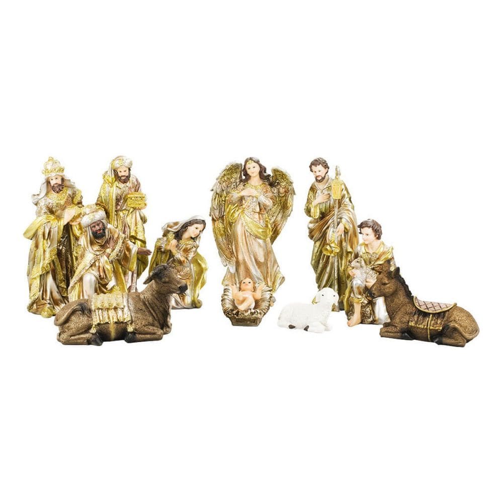 Presépio De Natal Resina Grande Completo Dourado - 30cm