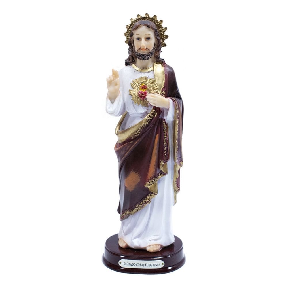 Imagem Estátua Enfeite Sagrado Coração De Jesus Resina 22cm