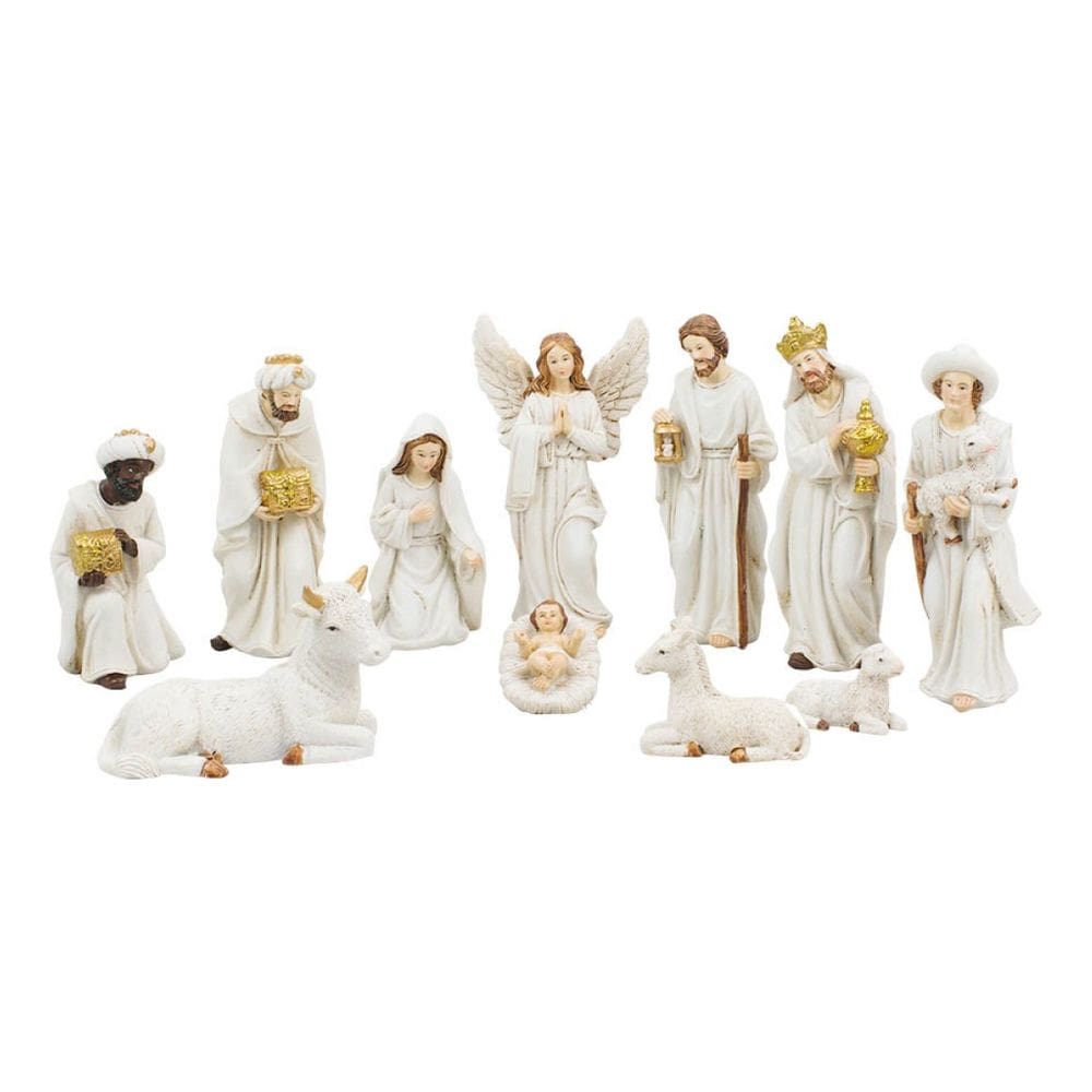 Presépio Branco Pequeno Completo P/ Árvore De Natal - 12.5cm