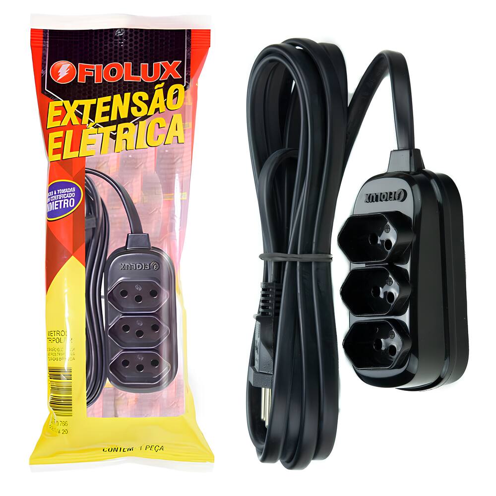 Extensão Elétrica Tripolar 2P+T 10A 3 Tomada Bivolt Fiolux