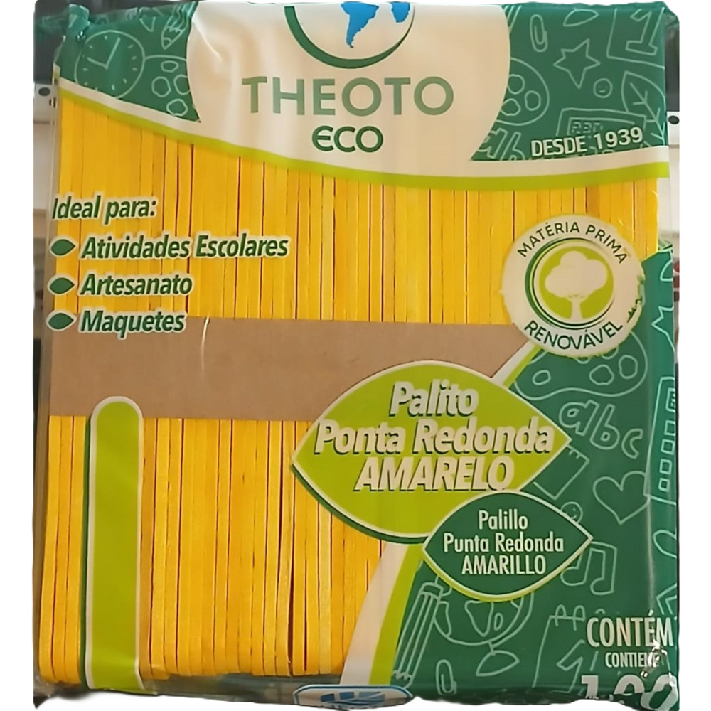 100 Palito Picolé Sorvete Ponta Redonda Artesanato Theoto - Amarelo