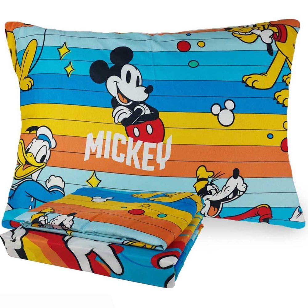 Jogo de Cama Infantil Mickey Mouse Microfibra Solteiro Estampado 1,40 m x 2,20 m Com 2 Peças