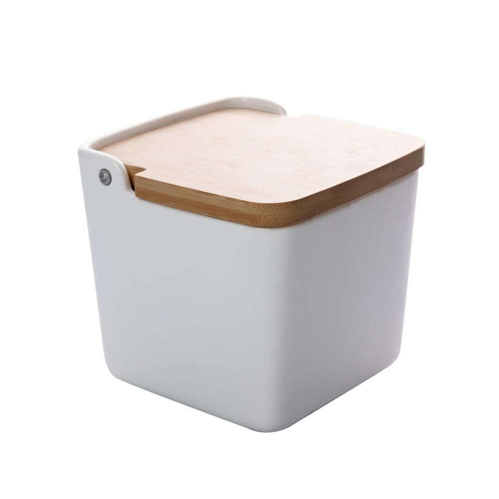 Saleiro de Mesa de Cerâmica com Tampa de Bambu Bianco 12cm