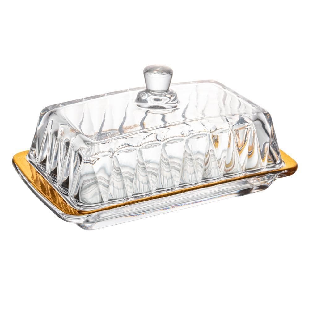 Manteigueira de Cristal Fio de Ouro Radial 18cmx10,5cmx 8cm