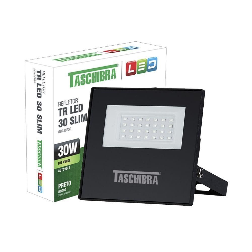 Refletor Taschibra Led Tr Slim 30W Luz Verde Preto Bivolt
