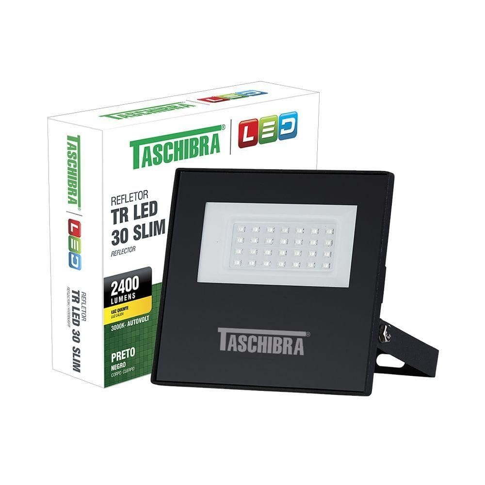 Refletor Taschibra Led Tr Slim 30W Luz Branco Quente 3000K Preto Bivolt