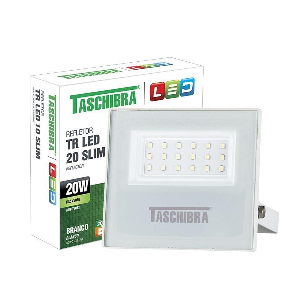 Refletor Taschibra Led Tr Slim 20W Luz Verde Branco Bivolt