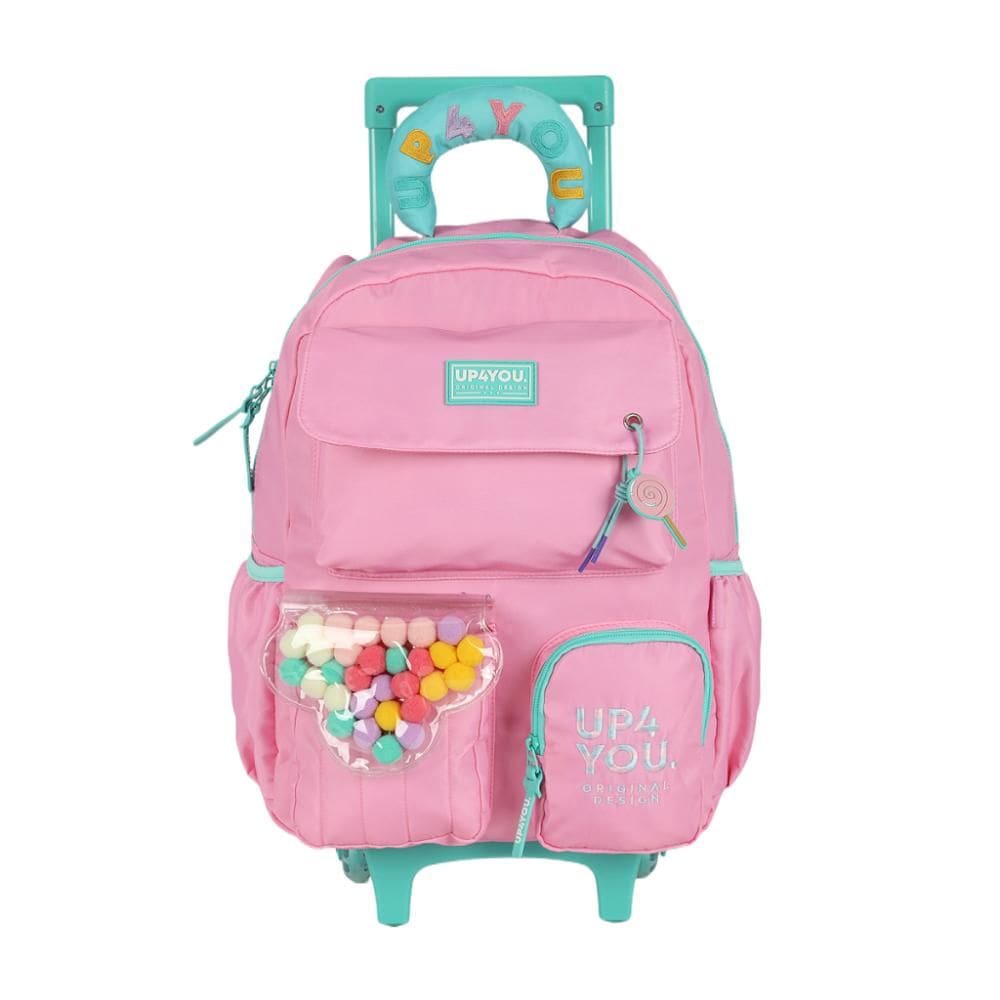 Mochila de Rodinhas Sem Alça Luxcel Up4You Pompom Rosa