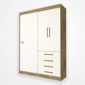 Módulo Georgia Guarda Roupa 3 Portas e 4 Gavetas Jequitibá / Off White J&A Móveis
