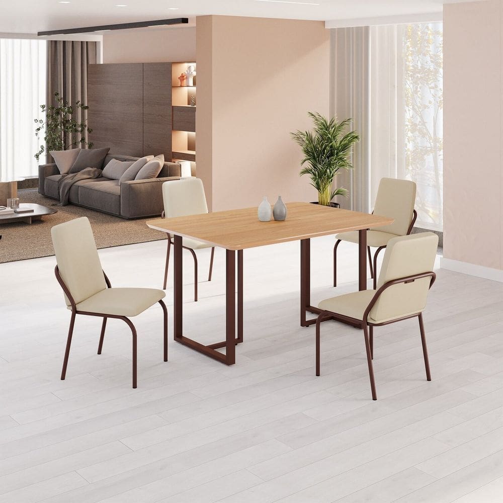 Conjunto Sala de Jantar Mesa 120x90cm Base Lunna Tampo Mdf Creme/Marrom